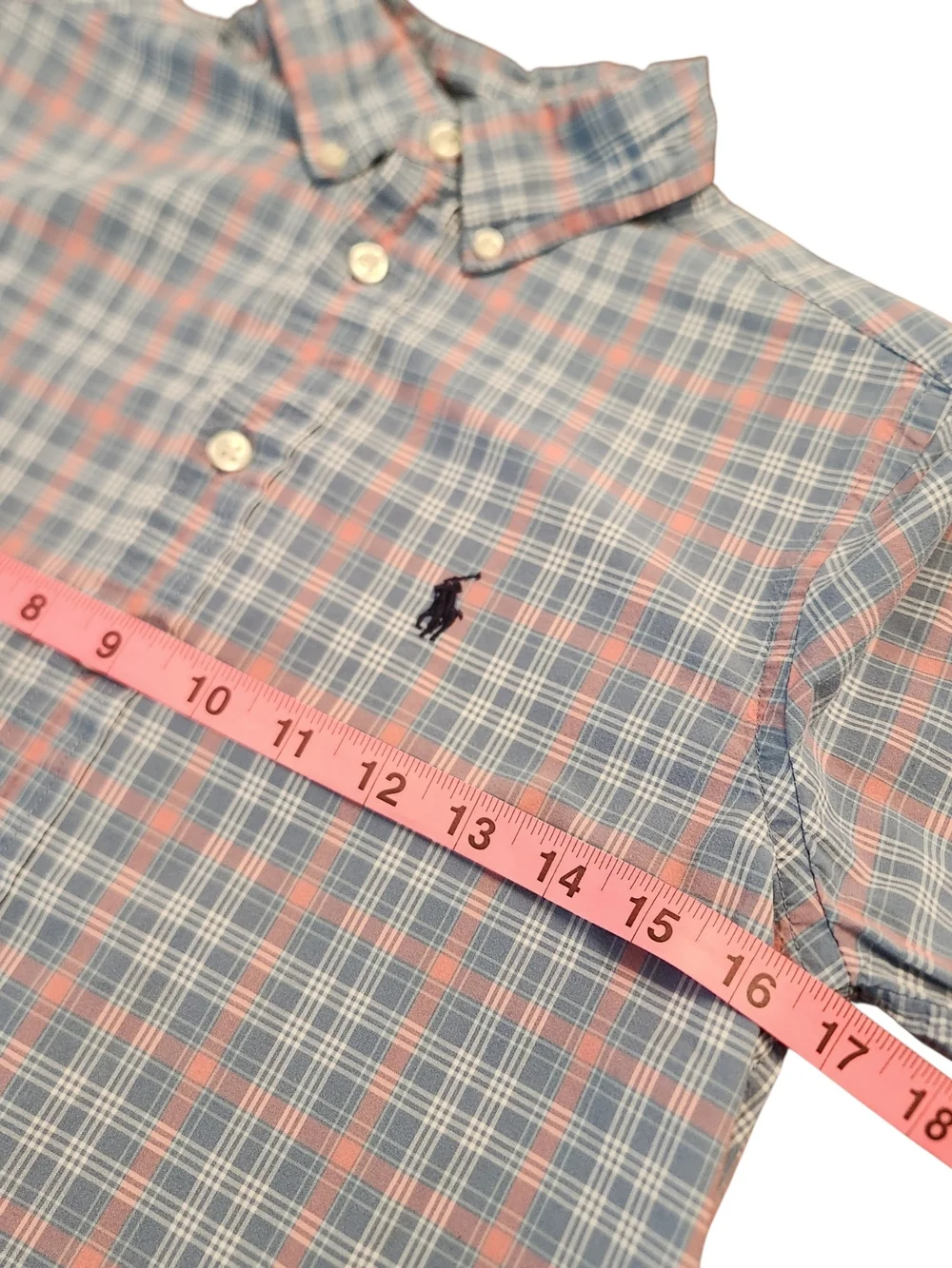 Ralph Lauren Boys Kids Size M 8-10 Plaid Blue Pink Button-Down Shirt Polo Pony